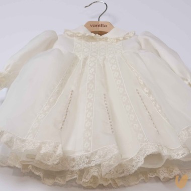 Abito in organza di seta e pizzo Battesimo