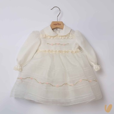 Abito in organza di seta ricamato Battesimo