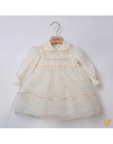 Abito in organza di seta ricamato Battesimo