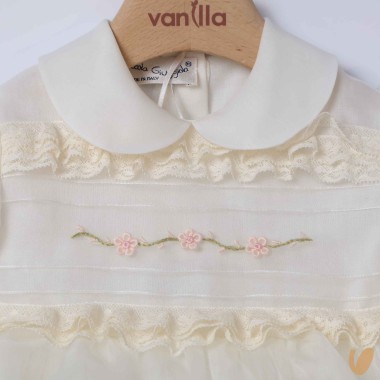 Abito in organza di seta ricamato Battesimo