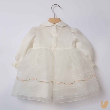 Abito in organza di seta ricamato Battesimo