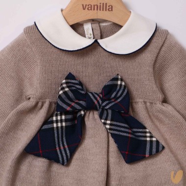 Completo fiocco lana e quadri Neonata