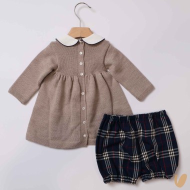 Completo fiocco lana e quadri Neonata