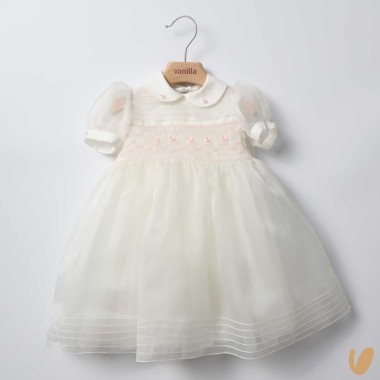 Abito in organza di seta ricamato Battesimo