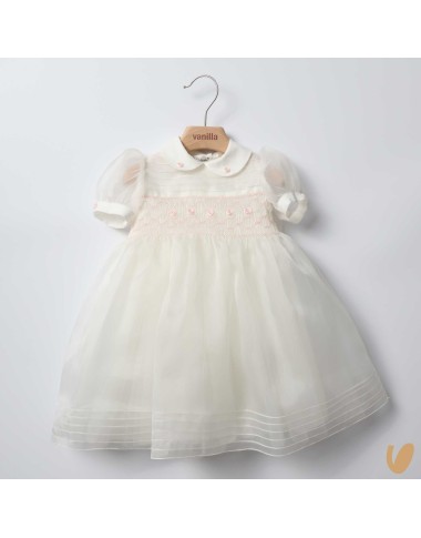 Abito in organza di seta ricamato Battesimo