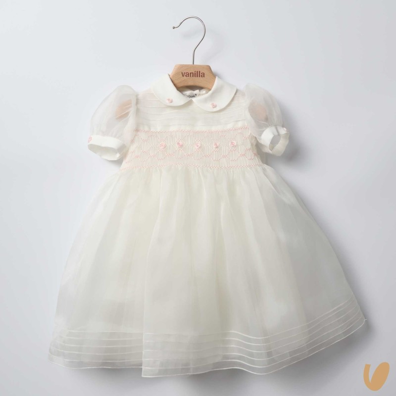 Abito in organza di seta ricamato Battesimo