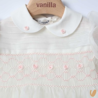 Abito in organza di seta ricamato Battesimo