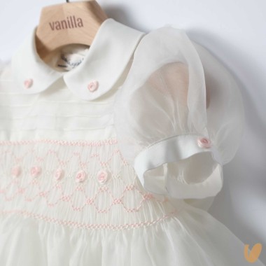 Abito in organza di seta ricamato Battesimo