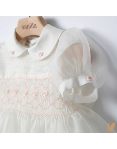 Abito in organza di seta ricamato Battesimo