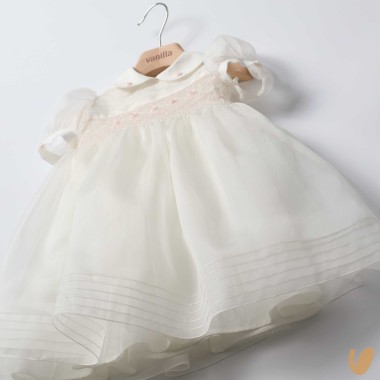 Abito in organza di seta ricamato Battesimo