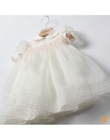 Abito in organza di seta ricamato Battesimo