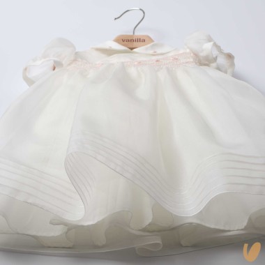 Abito in organza di seta ricamato Battesimo