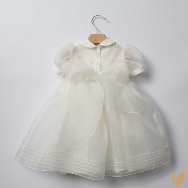 Abito in organza di seta ricamato Battesimo