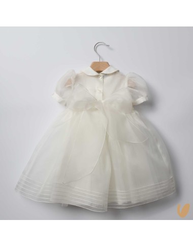 Abito in organza di seta ricamato Battesimo