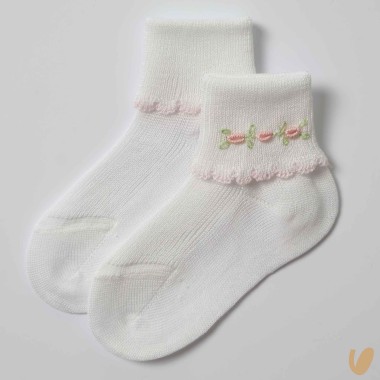 Calzini ricamati a mano roselline Calzini Corti