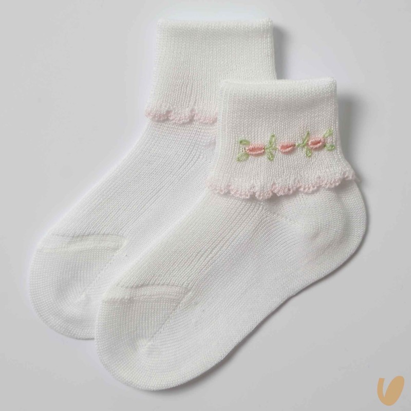 Calzini ricamati a mano roselline Calzini Corti