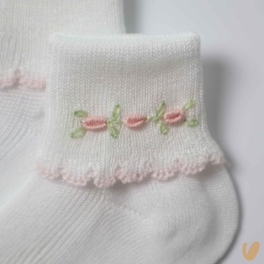 Calzini ricamati a mano roselline Calzini Corti