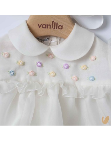 Completo in seta ricamo roselline Battesimo