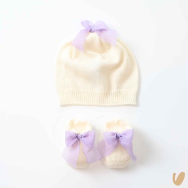 Scarpe e cappello lana fiocco Cappello e Guanti