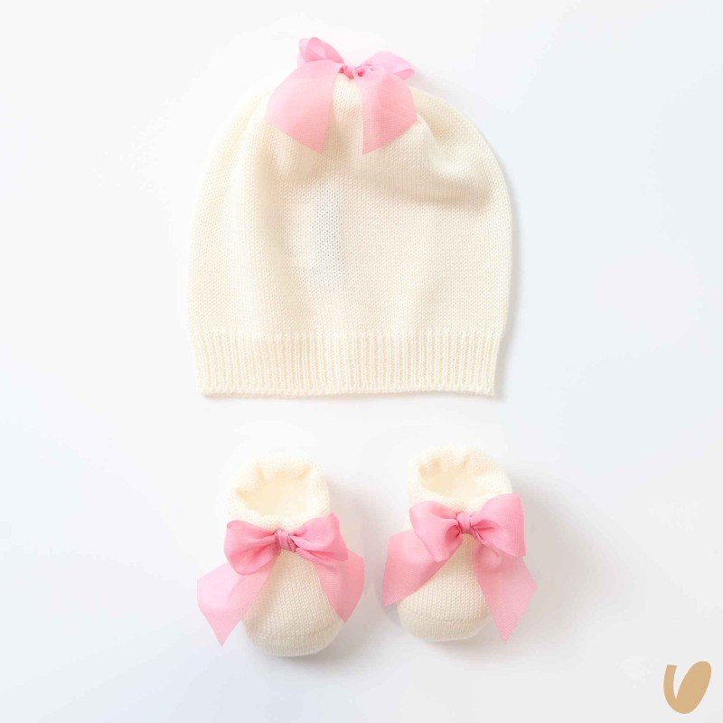 Scarpe e cappello lana fiocco Cappello e Guanti