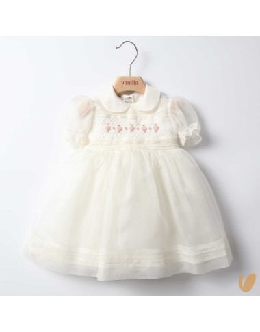 Abito in organza di seta punto smock Battesimo