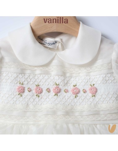 Abito in organza di seta punto smock Battesimo