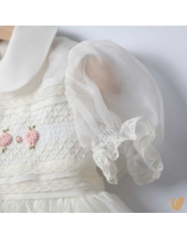 Abito in organza di seta punto smock Battesimo