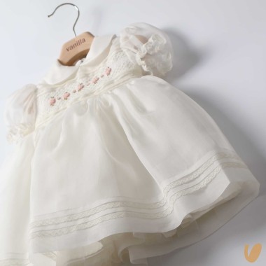 Abito in organza di seta punto smock Battesimo