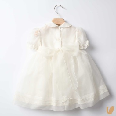 Abito in organza di seta punto smock Battesimo