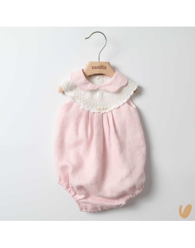 Embroidered linen romper