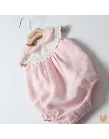 Embroidered linen romper