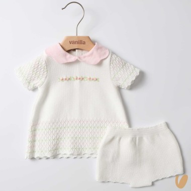 Completo in filo ricamo roselline Completo e Pagliaccetto