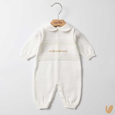 Tutina in filo ricamo roselline Set Nascita e Uscita Clinica