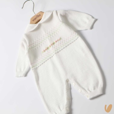 Tutina in filo ricamo roselline Set Nascita e Uscita Clinica