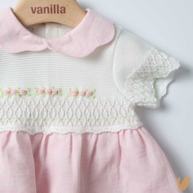 Abito in lino ricamato roselline Abito e Salopette