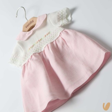 Abito in lino ricamato roselline Abito e Salopette