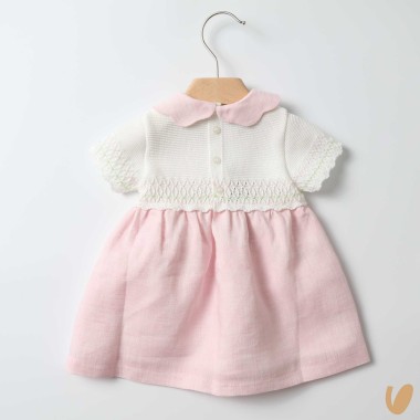 Abito in lino ricamato roselline Abito e Salopette