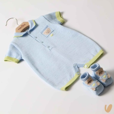 Pagliaccetto e scarpe nascita in filo di cotone Completo e Pagliaccetto