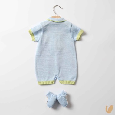 Pagliaccetto e scarpe nascita in filo di cotone Completo e Pagliaccetto