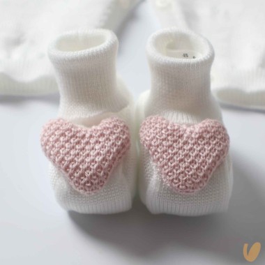 Tutina scarpe in filo ricamo cuori Set Nascita e Uscita Clinica