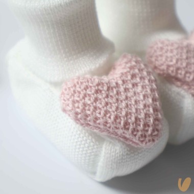 Tutina scarpe in filo ricamo cuori Set Nascita e Uscita Clinica