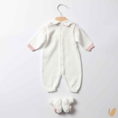 Tutina scarpe in filo ricamo cuori Set Nascita e Uscita Clinica