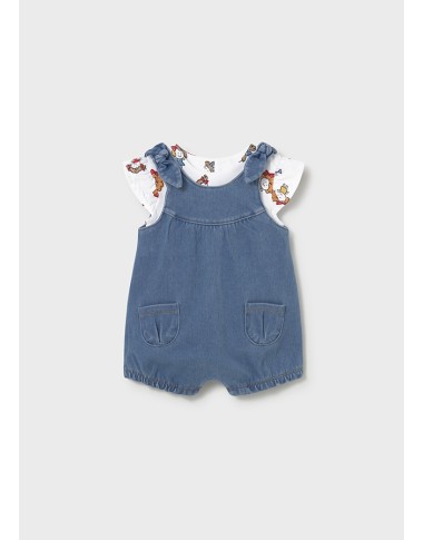 Combined denim romper