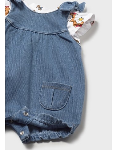 Combined denim romper