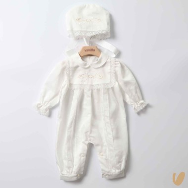Pagliaccetto e cuffia elegante Battesimo
