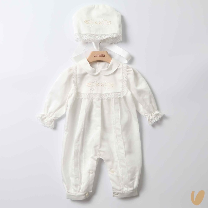 Pagliaccetto e cuffia elegante Battesimo