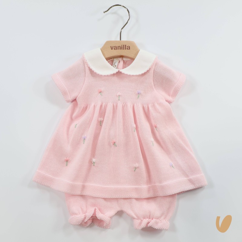 Completo tulipani in filo di cotone Set Nascita e Uscita Clinica