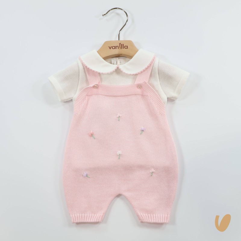 Salopette tulipani e maglia in filo di cotone Set Nascita e Uscita Clinica