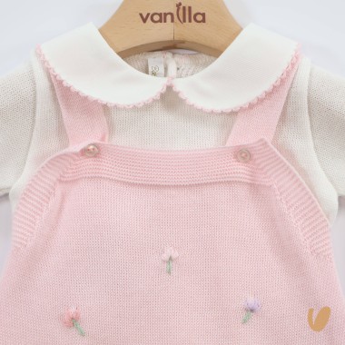 Salopette tulipani e maglia in filo di cotone Set Nascita e Uscita Clinica
