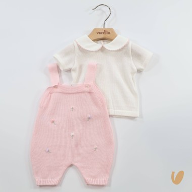 Salopette tulipani e maglia in filo di cotone Set Nascita e Uscita Clinica